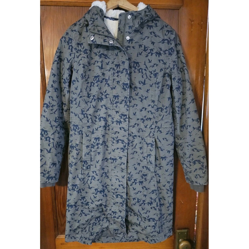 Joules Right As Rain Loxley Cozy Parka GREEN duck pattern Size 8 EUC US SIZE 4